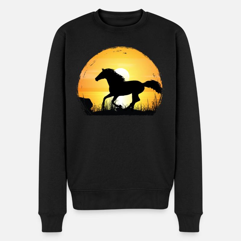 Coucher de soleil - Cheval pur-sang - Pull Premium bio Homme - noir