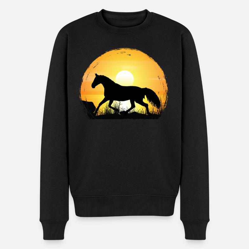 Sonnenuntergang - Warmblut Pferd - Männer Premium Bio Pullover - Schwarz