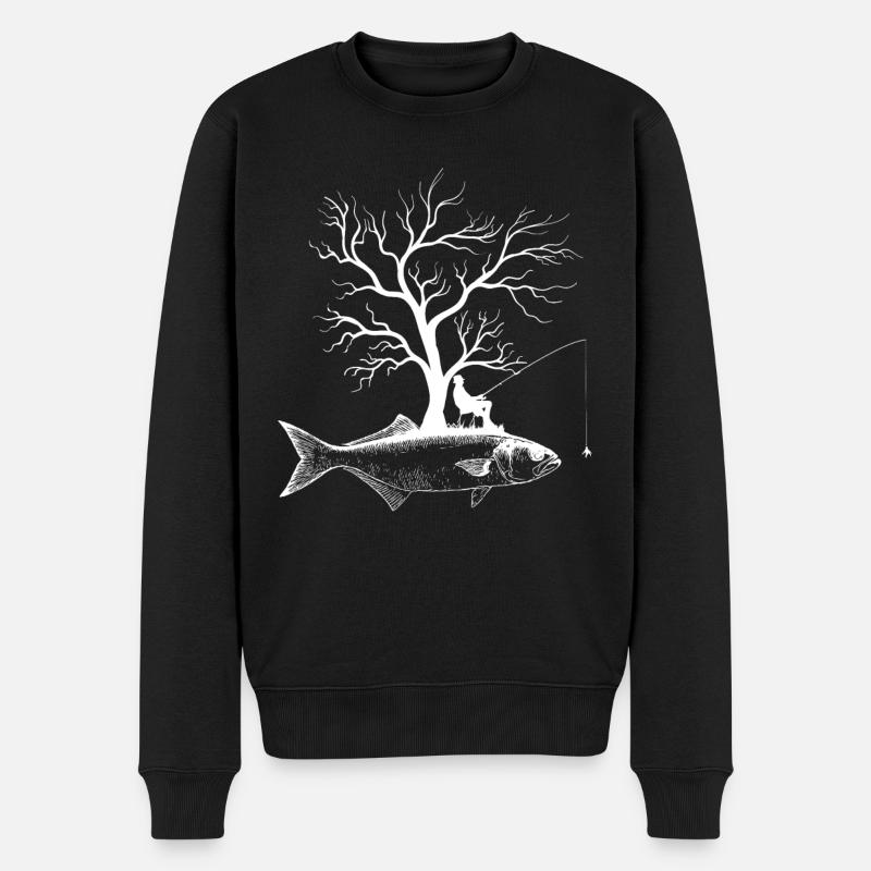Grafischer Baum - Fisch Bluefish - Männer Premium Bio Pullover - Schwarz