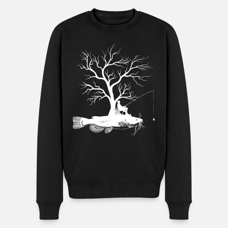Grafischer Baum - Fisch Wels - Männer Premium Bio Pullover - Schwarz