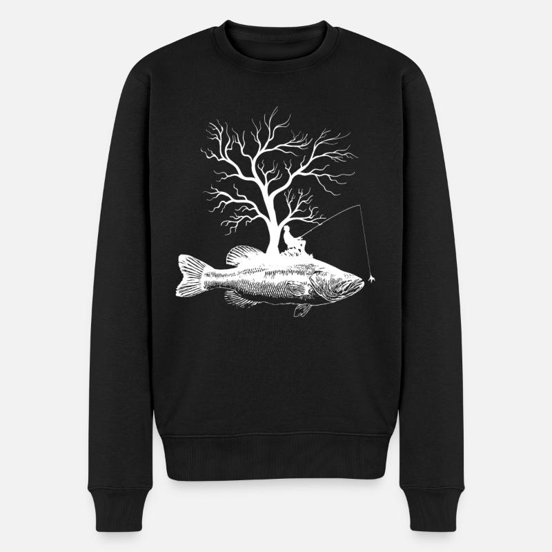 Grafischer Baum - Fisch Forellenbarsch - Männer Premium Bio Pullover - Schwarz