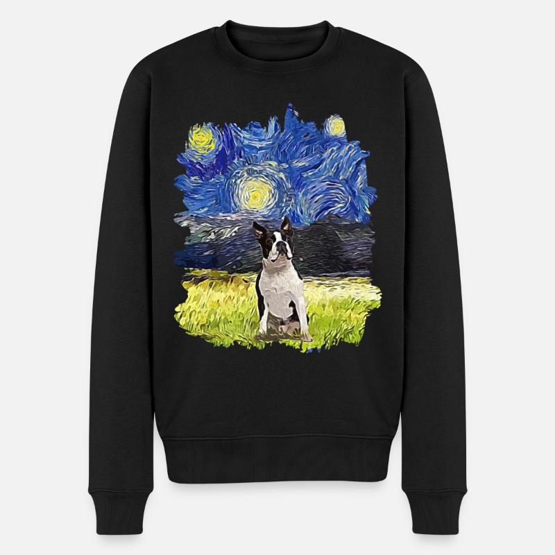 Sternennacht - Boston Terrier - Männer Premium Bio Pullover - Schwarz
