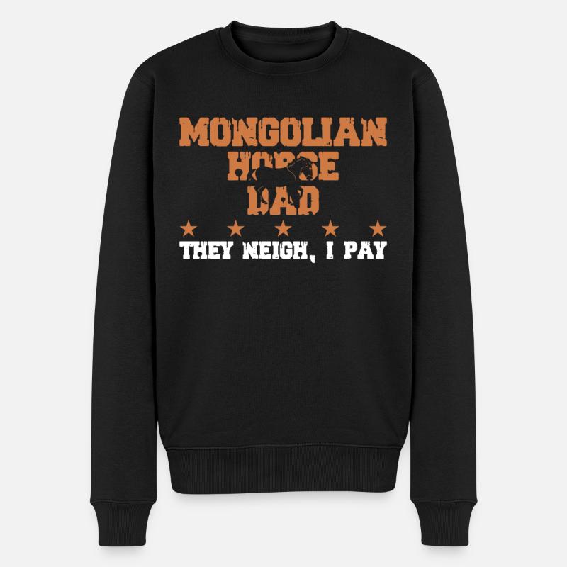 Pferdes Vater - Mongolisches Pferd - Männer Premium Bio Pullover - Schwarz
