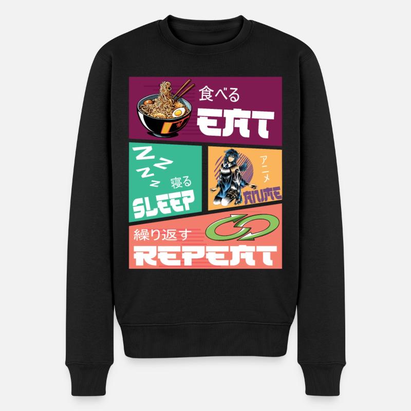 Manger Sommeil Anime Répéter - Pull Premium bio Homme - noir
