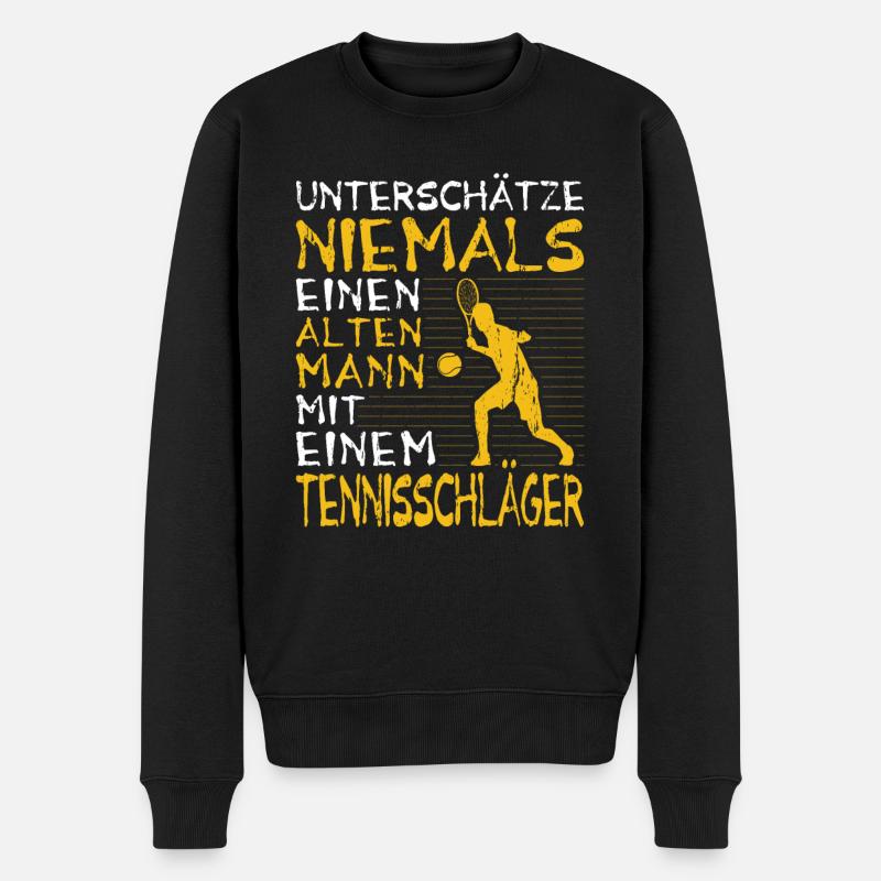 Tennis Unterschätze Niemals Einen Alten Mann - Männer Premium Bio Pullover - Schwarz