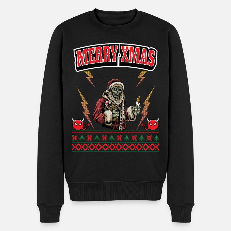 Ugly Christmas 8 Bit Pixel Rock und Heavy-Metal - Männer Premium Bio Pullover - Schwarz