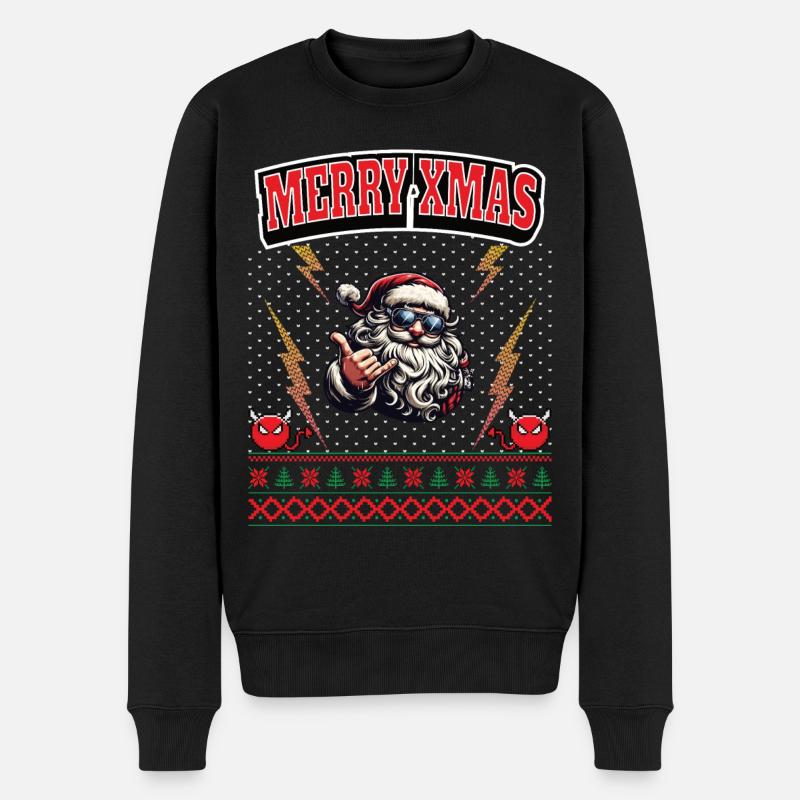 Ugly Christmas 8 Bit Pixel Rock und Heavy-Metal - Männer Premium Bio Pullover - Schwarz