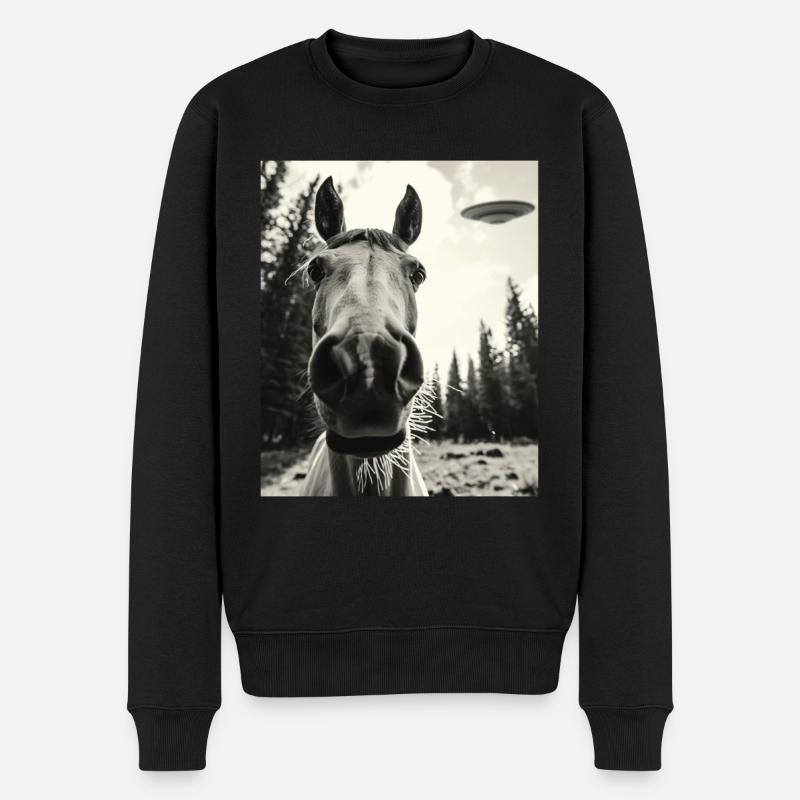 Pferd - Alien Selfie Arabian UFO - Männer Premium Bio Pullover - Schwarz