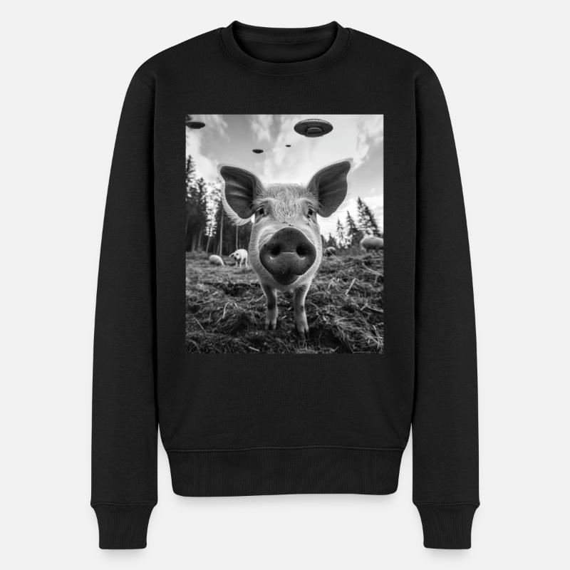 Schwein - Alien Selfie Berkshire UFO - Männer Premium Bio Pullover - Schwarz