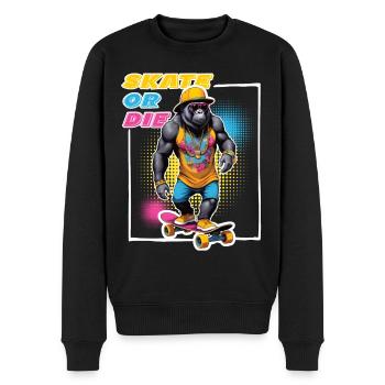 Skater Gorilla mit Sonnenbrille & Spruch - Männer Premium Bio Pullover - Schwarz - Vorne - Nico (187cm)