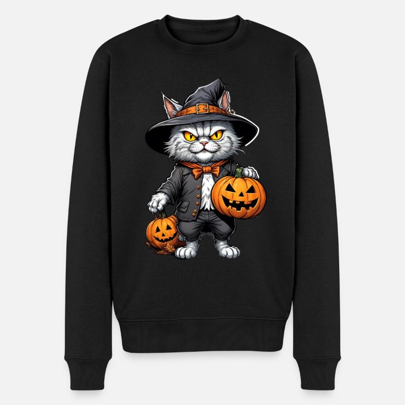 Chat d’Halloween avec citrouille - Pull Premium bio Homme - noir