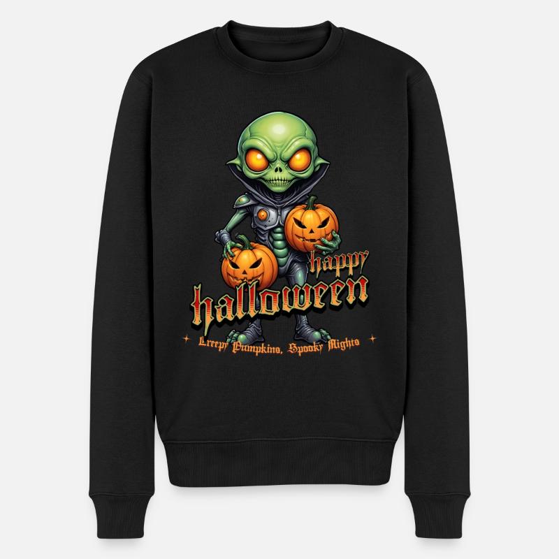 Alien mit Kürbisköpfen Halloween - Männer Premium Bio Pullover - Schwarz