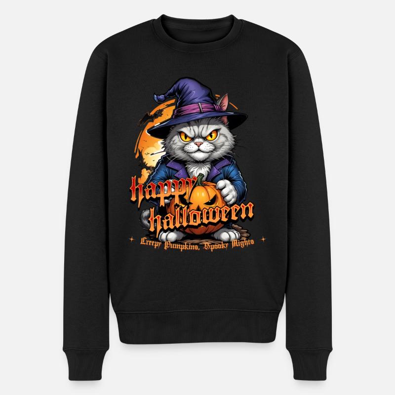 Chat d’Halloween avec citrouille - Pull Premium bio Homme - noir