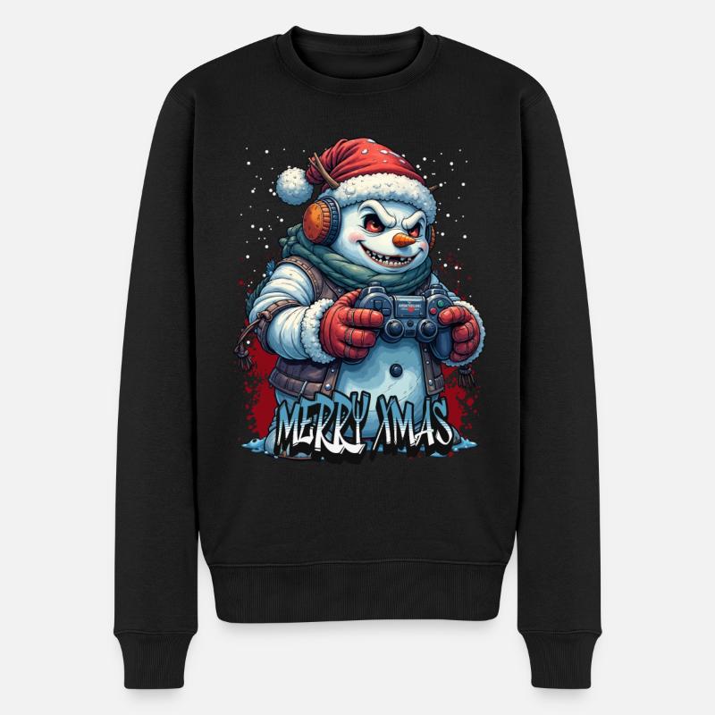 Böser Weihnachts-Gamer Schneemann Merry Xmas - Männer Premium Bio Pullover - Schwarz