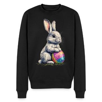 Lapin de Pâques mignon et câlin avec un œuf de Pâques coloré - Pull Premium bio Homme - noir - Devant - Nico (187cm)
