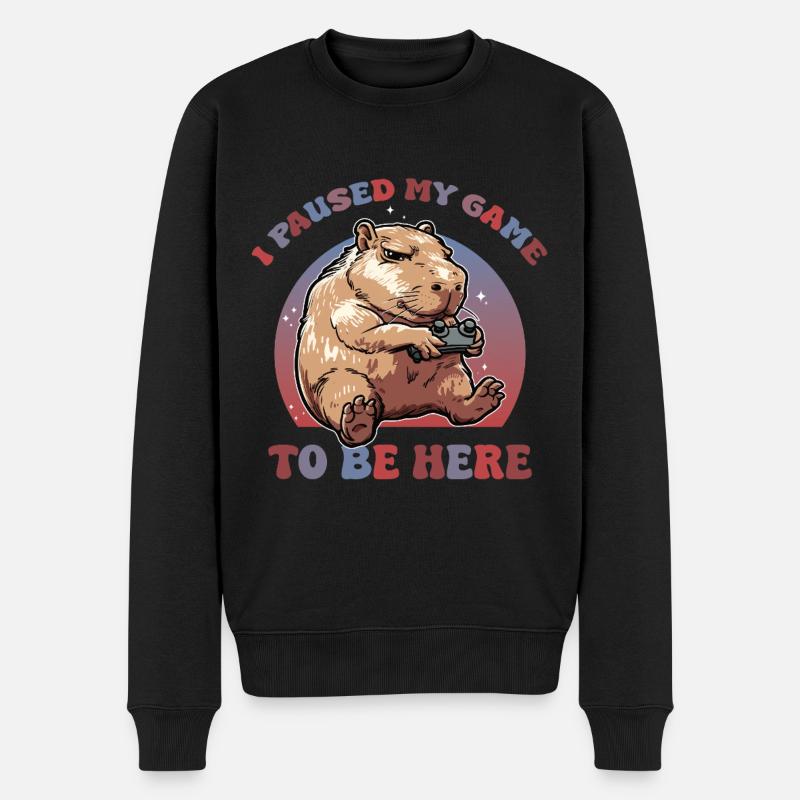 I Paused My Game To Be Here Funny GamerJoke - Männer Premium Bio Pullover - Schwarz