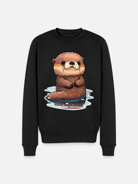 schwimmender Otter - Männer Premium Bio Pullover - Schwarz