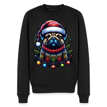 Mops Nikolaus Familie Weihnachten - Männer Premium Bio Pullover - Schwarz - Vorne - Nico (187cm)