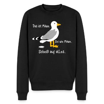Das ist Möwe. Sei wie Möwe. Scheiß auf alles - Männer Premium Bio Pullover - Schwarz - Vorne - Nico (187cm)