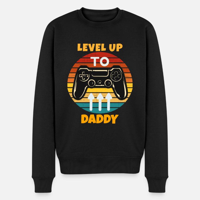 Leveled Up To Daddy - Männer Premium Bio Pullover - Schwarz
