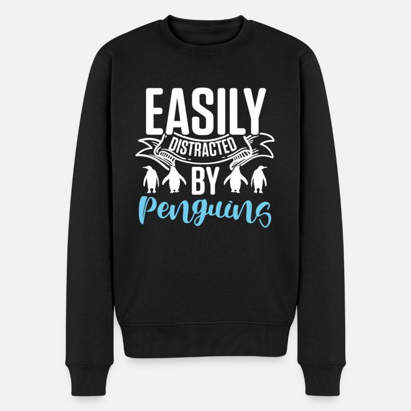 Easily distracted by Penguins Kaiserpinguin - Männer Premium Bio Pullover - Schwarz