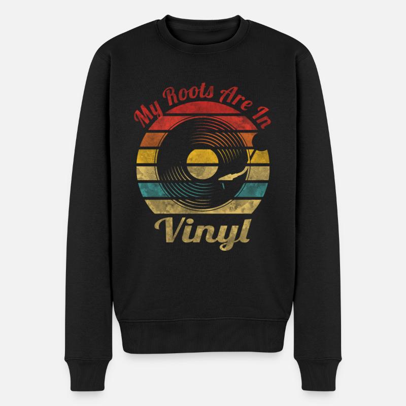 My roots are in Vinyl Retro Vintage Music - Männer Premium Bio Pullover - Schwarz