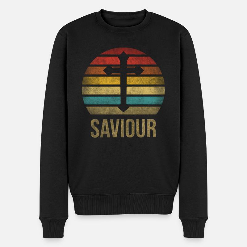 Cross Christianity God Jesus OMG Saviour Sunset - Männer Premium Bio Pullover - Schwarz