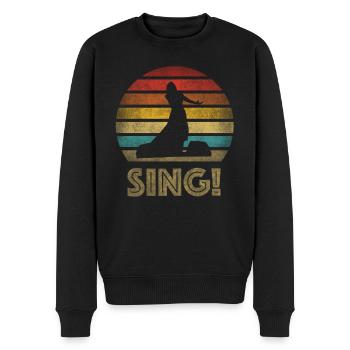 Chanteuse chantant chanter! Coucher de soleil rétro vintage - Pull Premium bio Homme - noir - Devant - Nico (187cm)