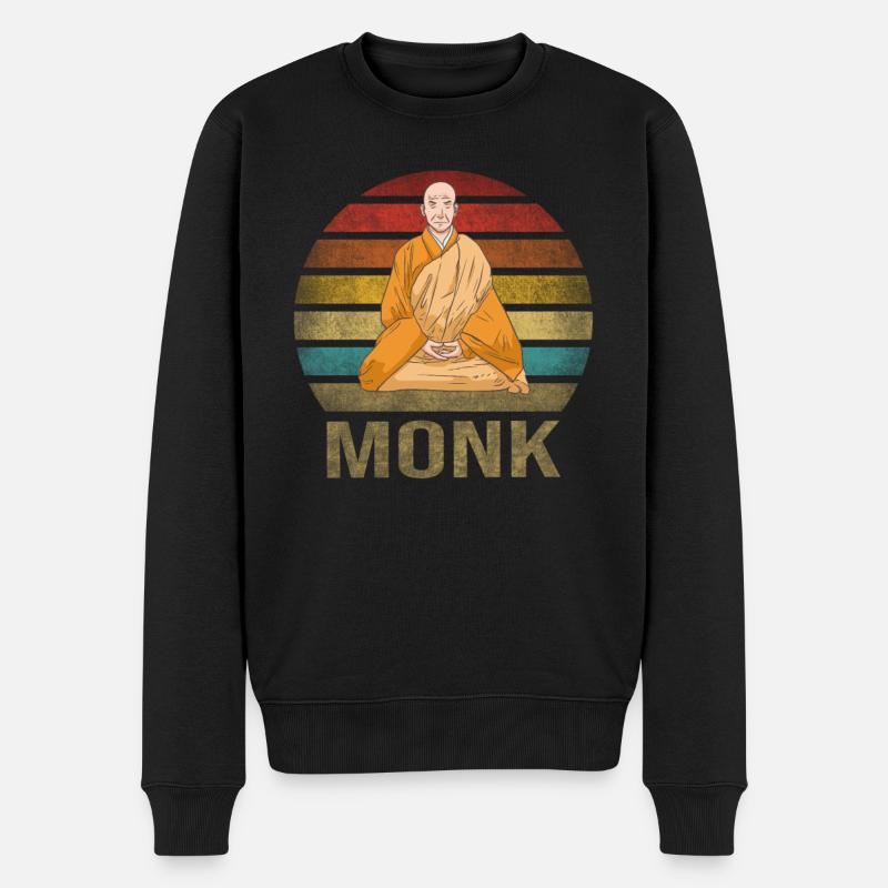 Moine Bouddhiste Moine Bouddhisme Méditation - Pull Premium bio Homme - noir