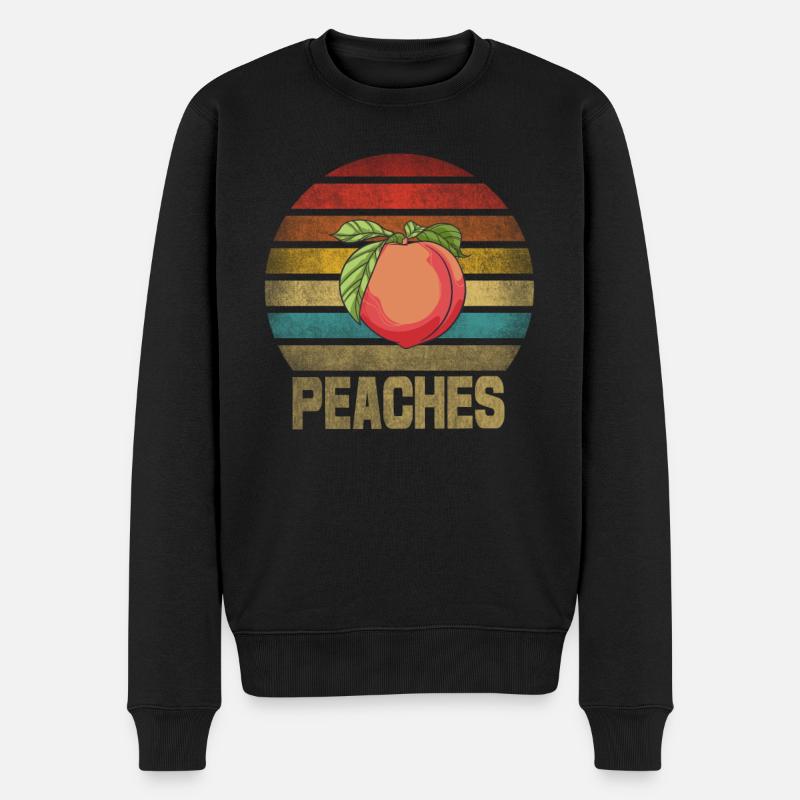 Peach Peaches Fruit Retro Sunset - Männer Premium Bio Pullover - Schwarz
