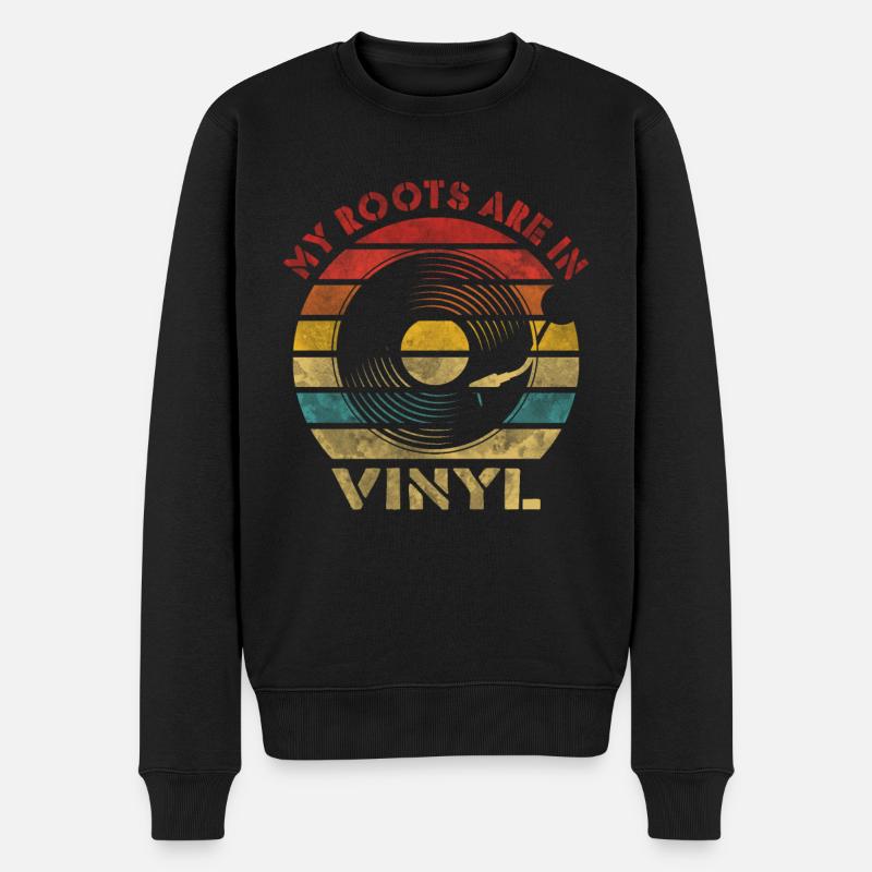 My roots are in Vinyl Retro Vintage Music - Männer Premium Bio Pullover - Schwarz