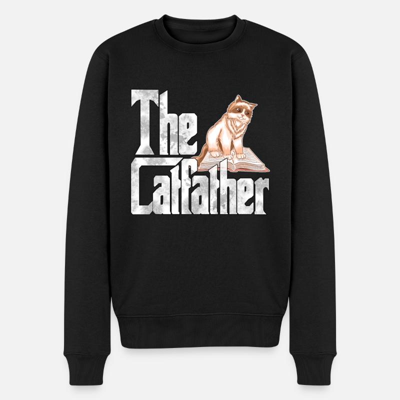 Cat Dad The Catfather Crazy Cat Father Kitty Daddy - Männer Premium Bio Pullover - Schwarz