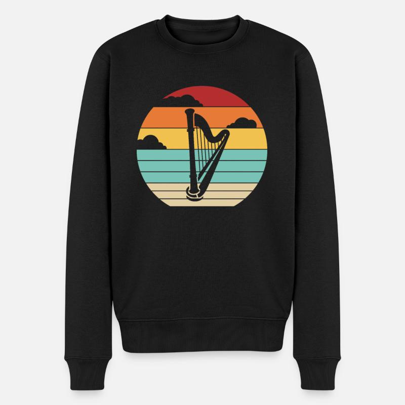 Retro Harfe Konzertharfe Harfenmusik Harfenspieler - Männer Premium Bio Pullover - Schwarz