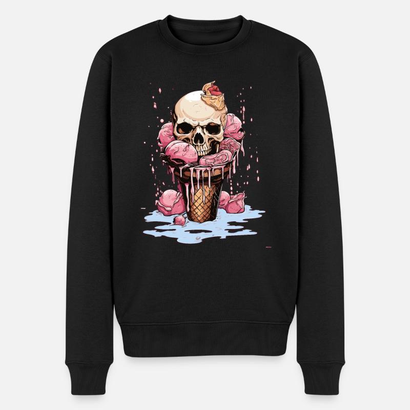 Totenkopf-Eiscreme-Halloween-Design - Männer Premium Bio Pullover - Schwarz