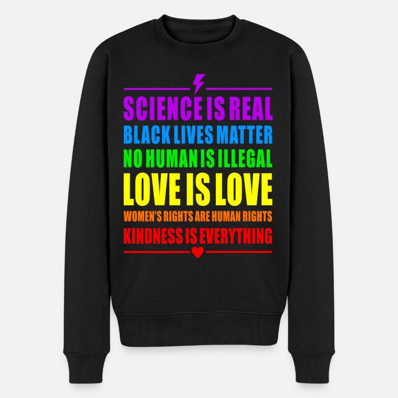PRIDE RAINBOW LOVE SCIENCE BLACK WOMANS RIGHTS HUM - Männer Premium Bio Pullover - Schwarz
