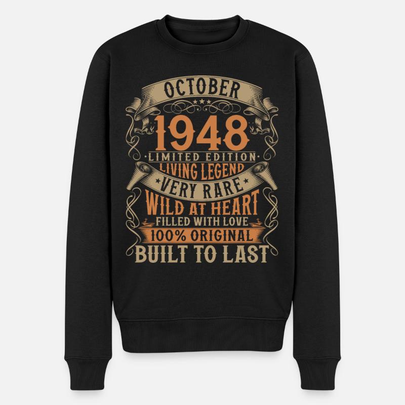 Oktober 1948 Jahrgang geboren Geburtstag Geschenk - Männer Premium Bio Pullover - Schwarz