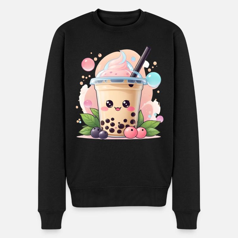 Kawaii Bubble Tea - Männer Premium Bio Pullover - Schwarz