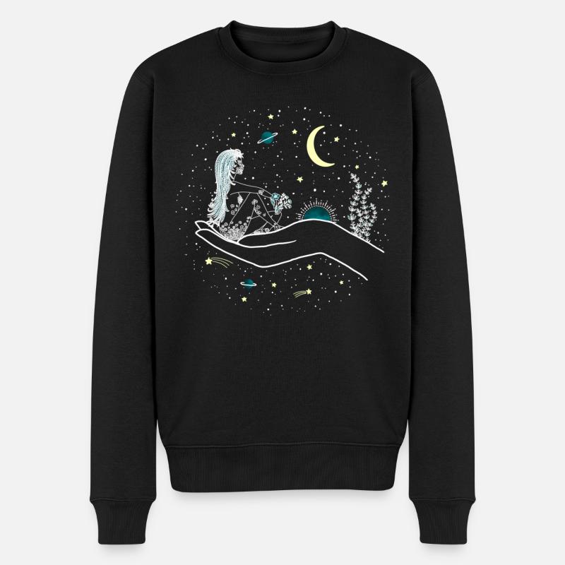 Nature, monde, ciel, étoiles, lune, planète, main - Pull Premium bio Homme - noir