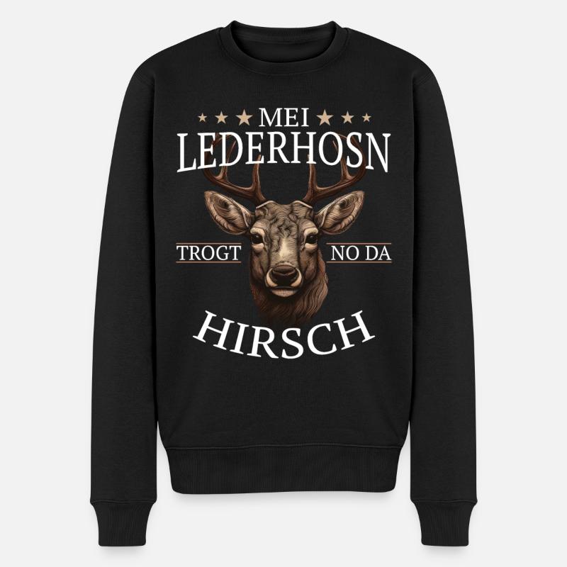 Hirsch Trachtenshirt Geweih Hirsche - Männer Premium Bio Pullover - Schwarz
