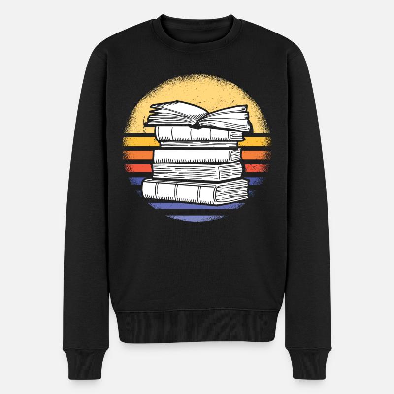Reader Retro Sunset Reading - Men's Premium Organic Jumper - black