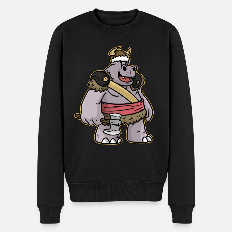 Nilpferd Krieger - Männer Premium Bio Pullover - Schwarz