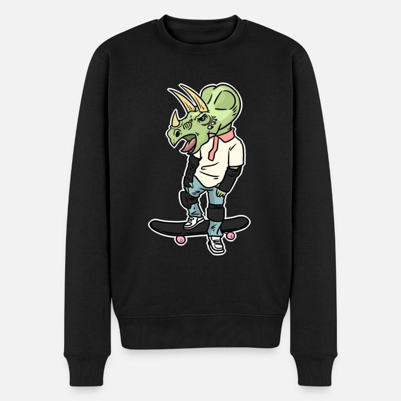 Triceratops Skater - Männer Premium Bio Pullover - Schwarz