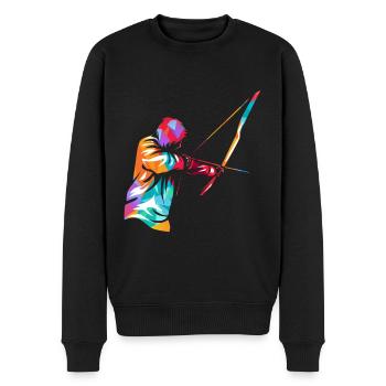 Bogenschießen - Männer Premium Bio Pullover - Schwarz - Vorne - Nico (187cm)