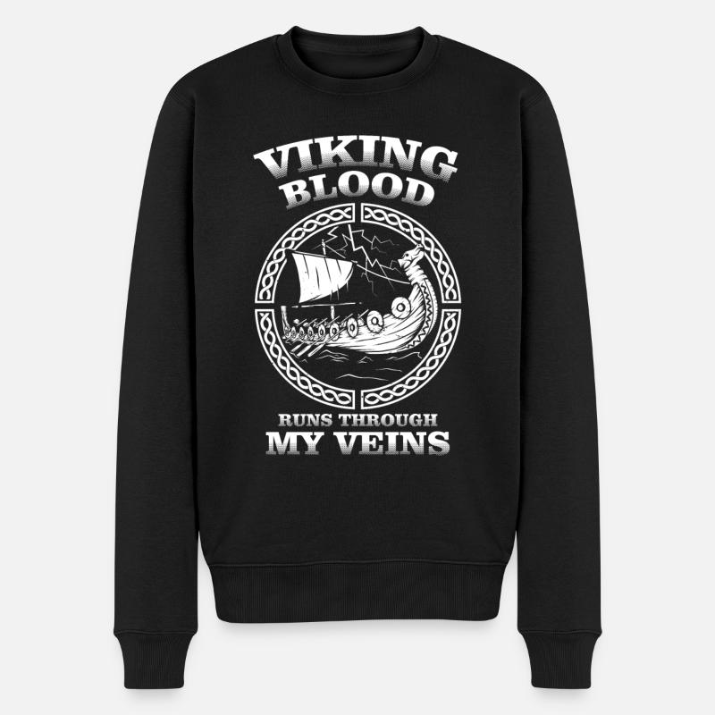 Vikinger Blut Fliesst Durch Meine Arten, Vikings - Männer Premium Bio Pullover - Schwarz