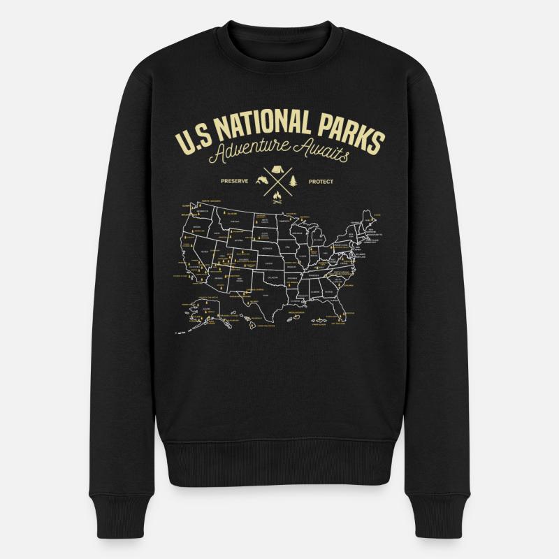 US national Parks Karte Wandern Camping Reise - Männer Premium Bio Pullover - Schwarz