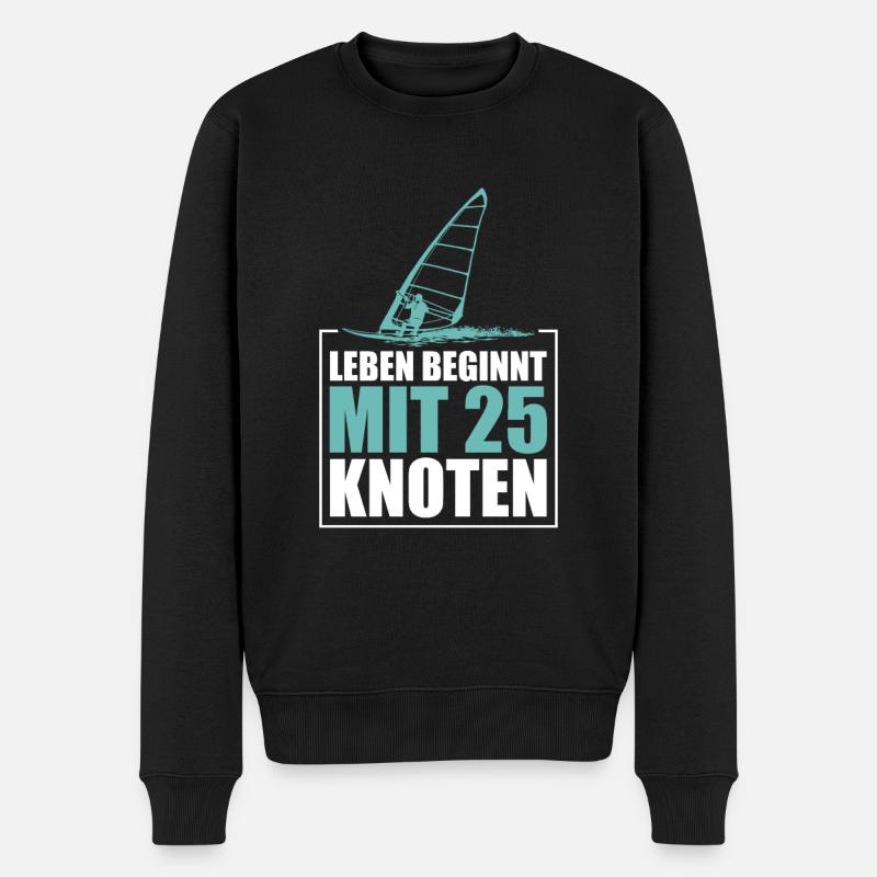 Leben beginnt mit 25 Knoten Surfen Windsurfen - Männer Premium Bio Pullover - Schwarz