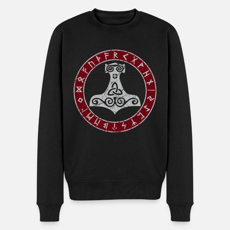 Thor Hammer Runen Thors nordische Mythologie Raben - Männer Premium Bio Pullover - Schwarz