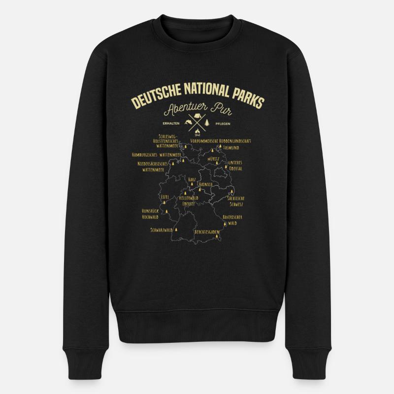 Deutsche Nationalparks, Abenteuer Wandern Zelten - Männer Premium Bio Pullover - Schwarz