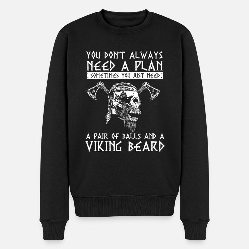 Wikinger Viking Spruch, Wikingerhelm, Valhalla - Männer Premium Bio Pullover - Schwarz