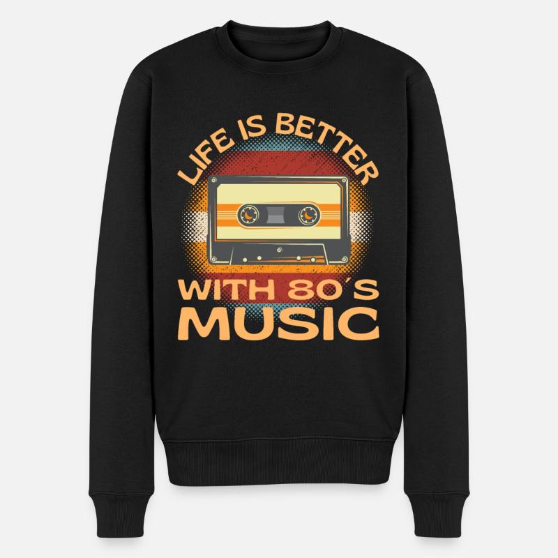 Mit der Musikkassette der 80er Jahre ist das Leben besser - Männer Premium Bio Pullover - Schwarz